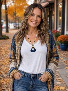 Dumortierite & Yellow Jade Statement Necklace | 20–22”